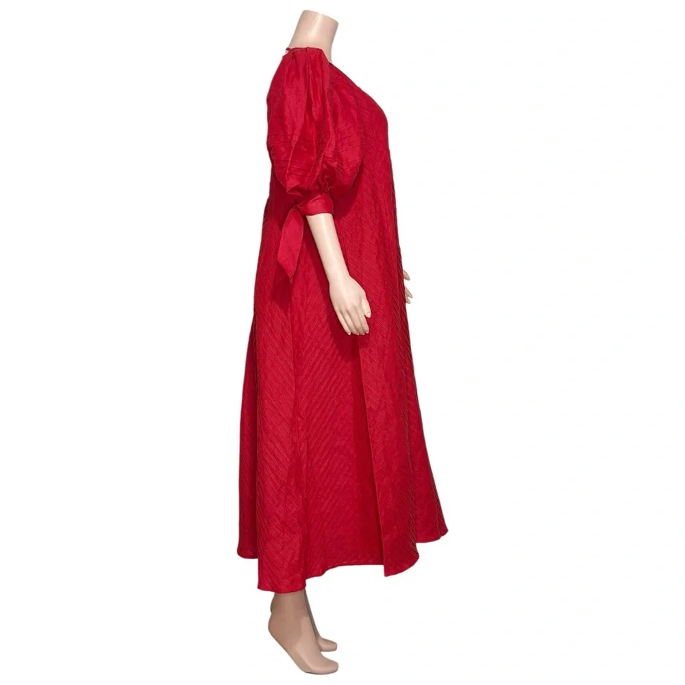 ODET Cherie Chevron Mumu Linen Dress, Red, Medium - Picture 11 of 14